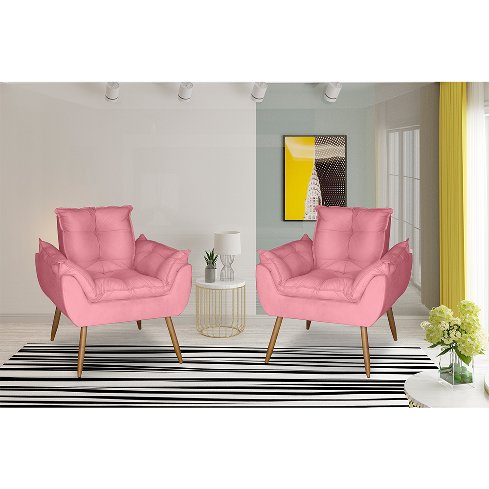 Kit 2 Poltronas Opala Decorativa Suede Rosa Dal Poz Estofados