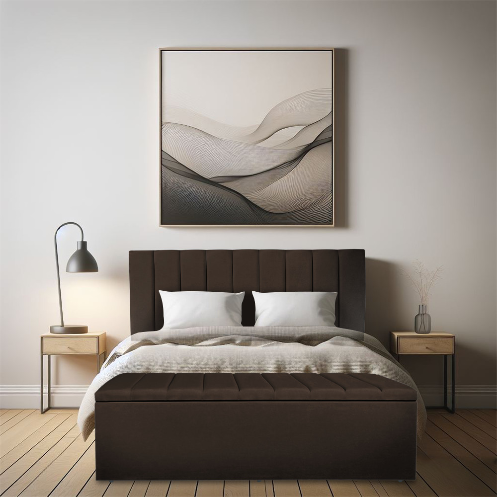 Kit Cabeceira Painel e Calçadeira Baú Casal 1,40m Londres Suede Marrom Dal Poz Estofados