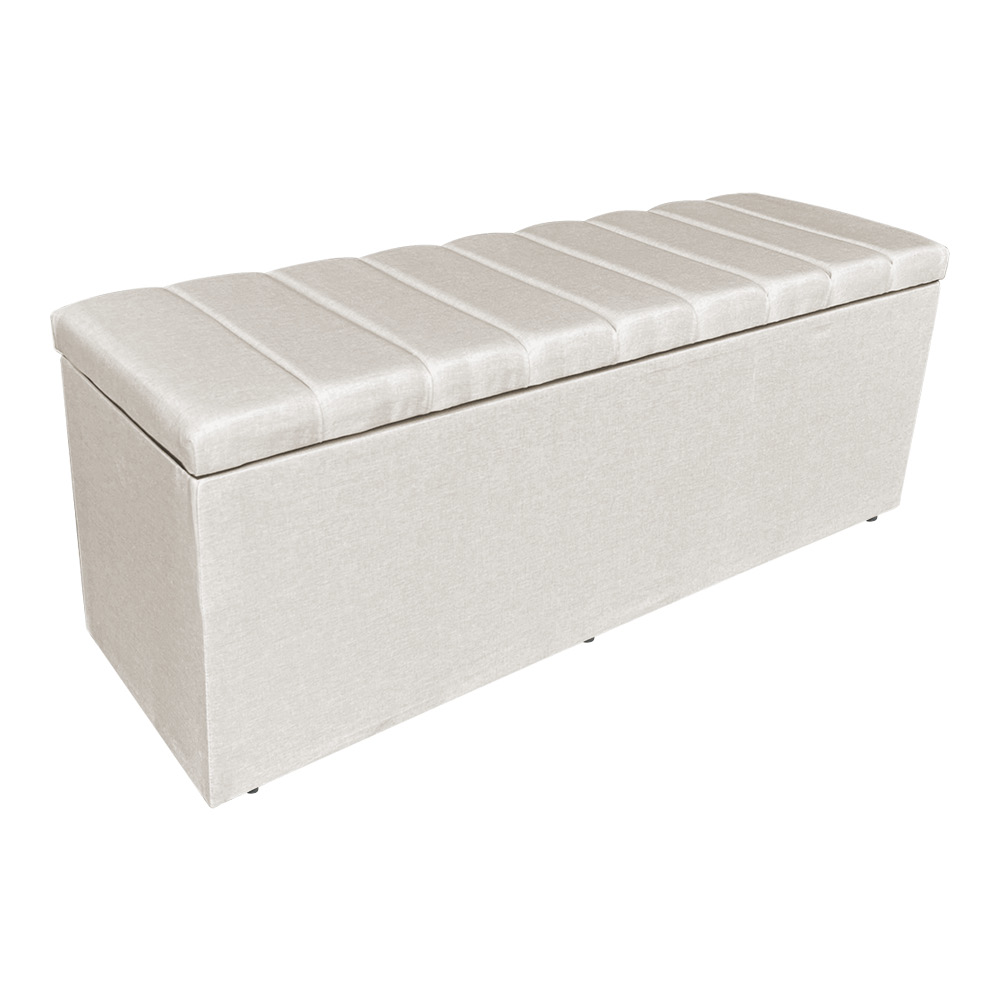 Kit Cabeceira Painel e Calçadeira Baú Casal King 1,95m Londres Linho Bege Dal Poz Estofados