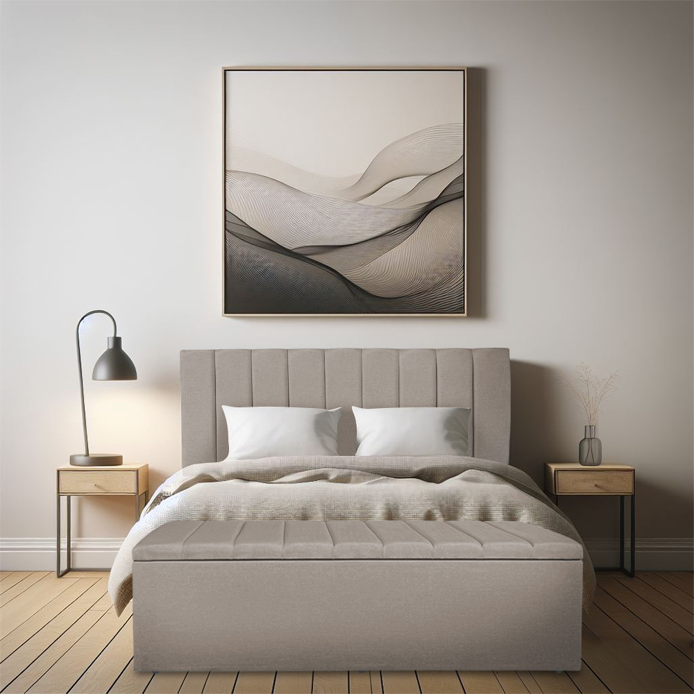 Kit Cabeceira Painel e Calçadeira Baú Casal King 1,95m Londres Linho Capuccino Dal Poz Estofados