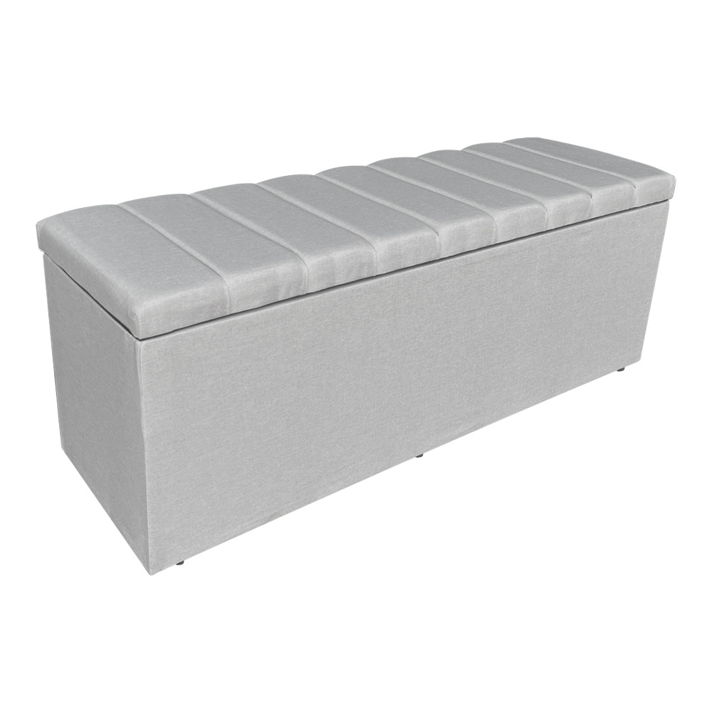 Kit Cabeceira Painel e Calçadeira Baú Casal Queen 1,60m Londres Linho Cinza Dal Poz Estofados