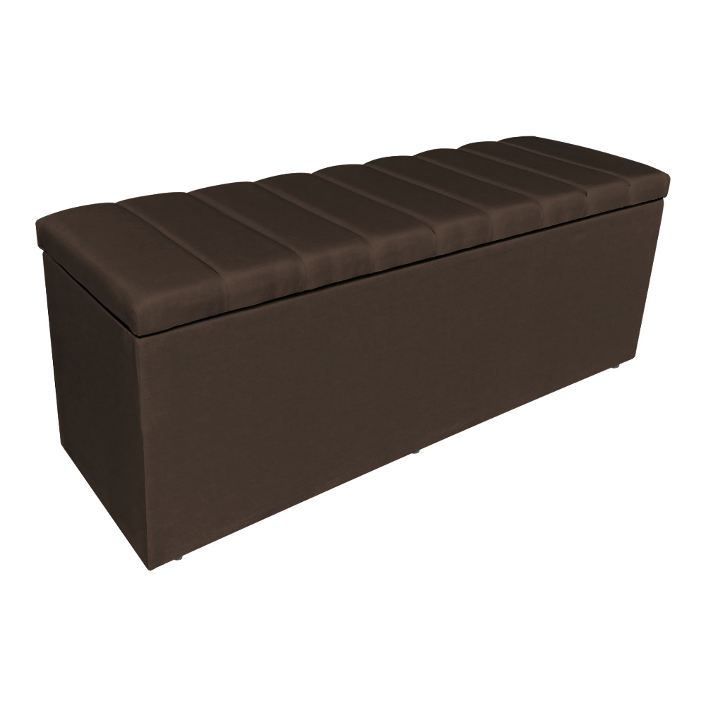 Kit Cabeceira Painel e Calçadeira Baú Casal Queen 1,60m Londres Veludo Marrom Dal Poz Estofados