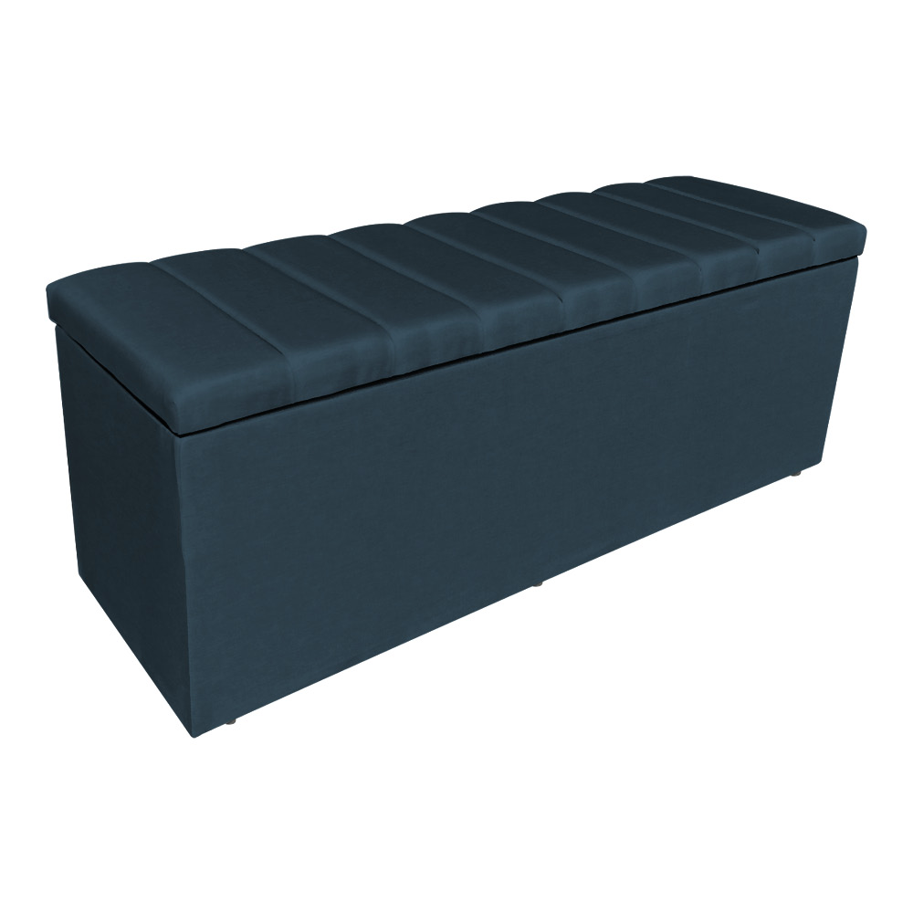 Kit Cabeceira Painel e Calçadeira Baú Solteiro 0,90m Londres Suede Azul Marinho Dal Poz Estofados