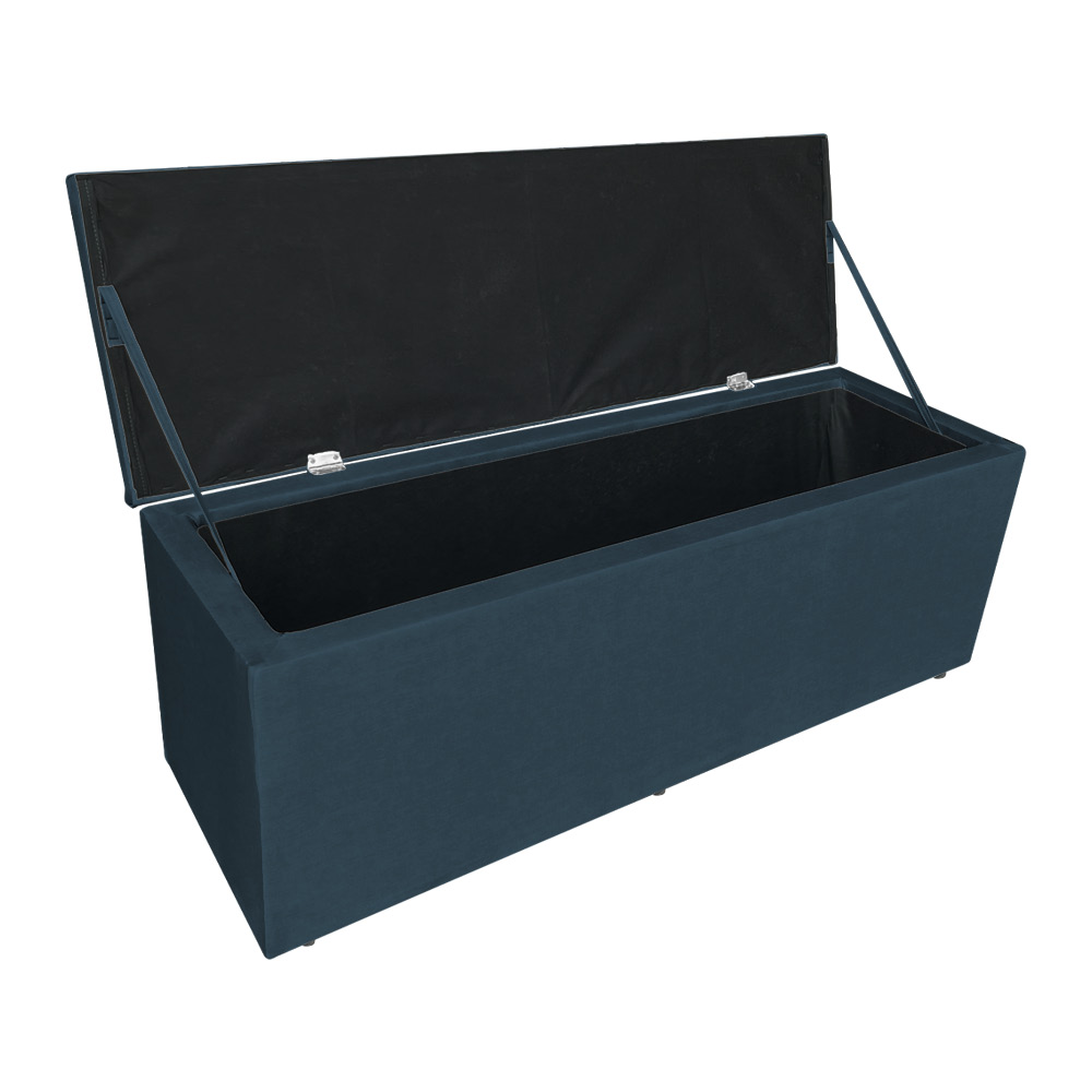 Kit Cabeceira Painel e Calçadeira Baú Solteiro 0,90m Londres Suede Azul Marinho Dal Poz Estofados