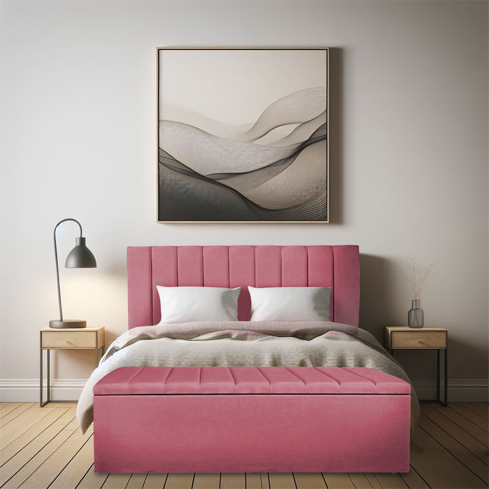 Kit Cabeceira e Calçadeira Baú Casal 1,40m Londres Suede Rosa Dal Poz Estofados