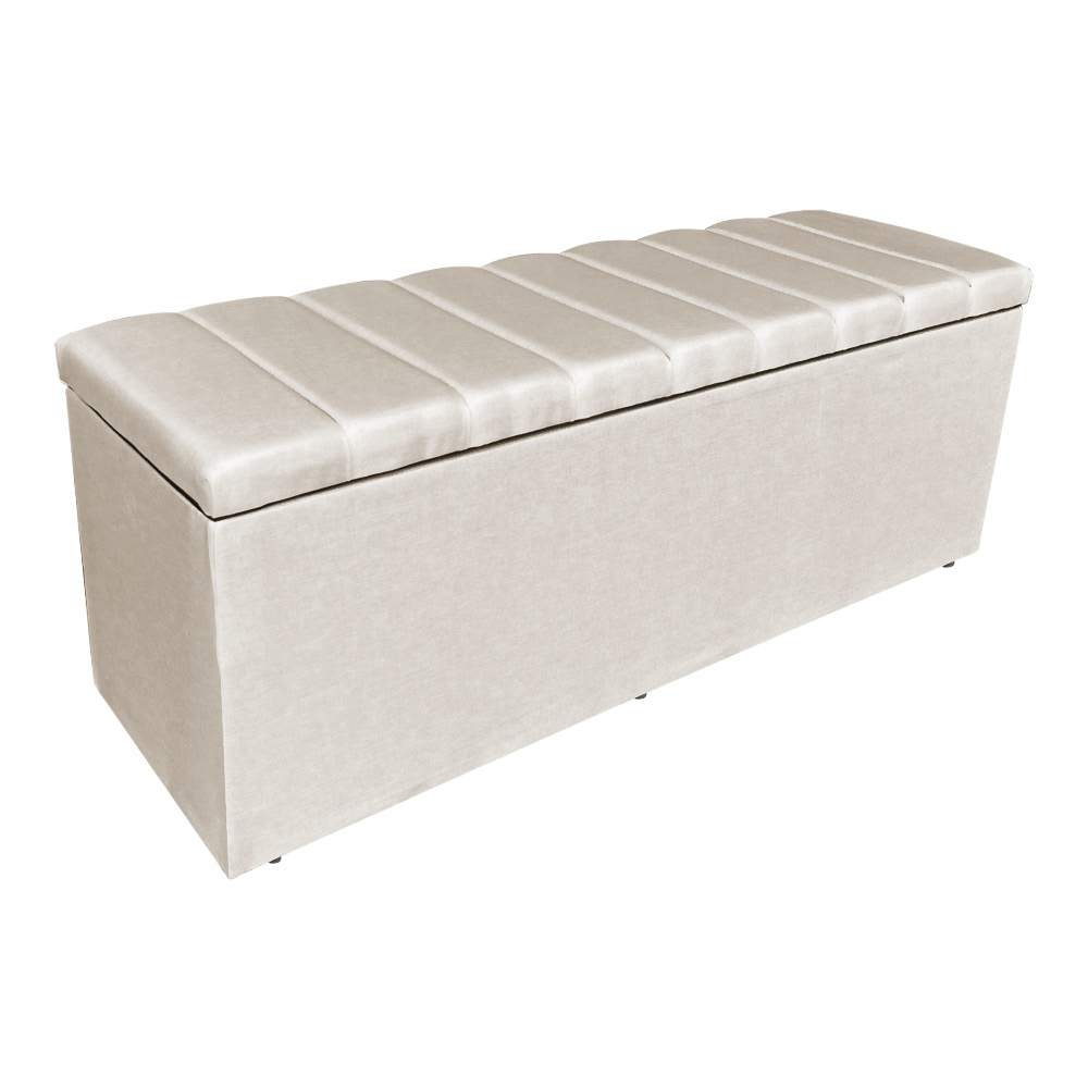 Kit Cabeceira e Calçadeira Baú Casal King 1,95m Londres Suede Bege Dal Poz Estofados