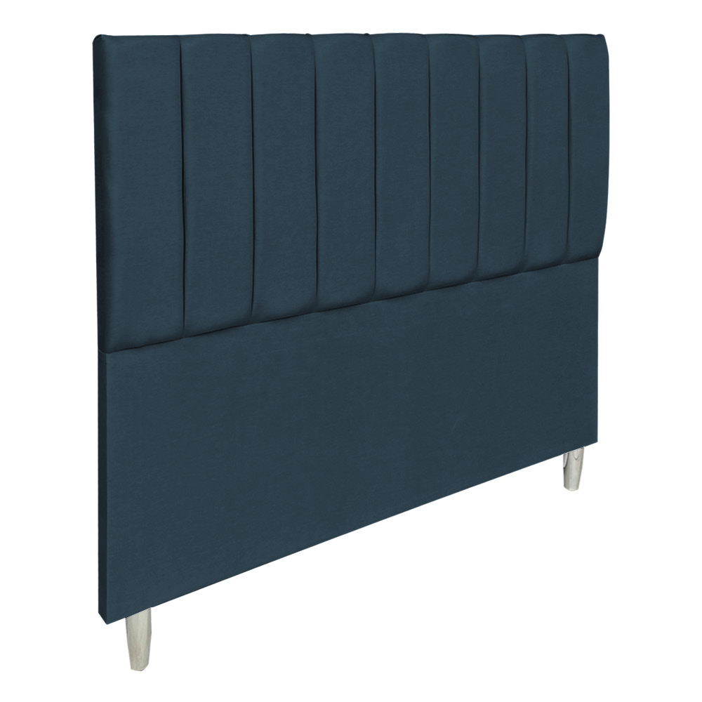 Kit Cabeceira e Calçadeira Baú Casal Queen 1,60m Londres Veludo Azul Marinho Dal Poz Estofados