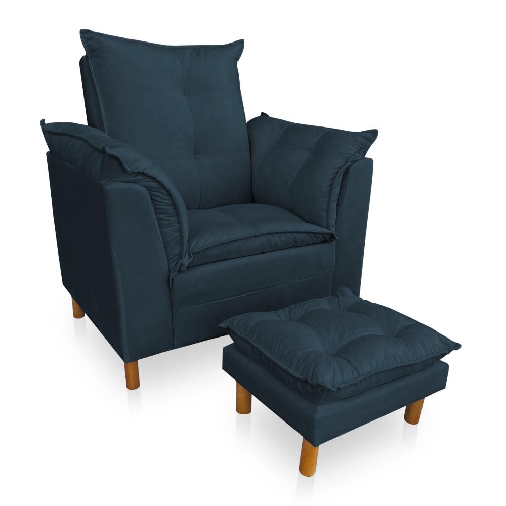 Kit Poltrona Amamentação Sara + Puff Suede Azul Marinho Dal Poz Estofados