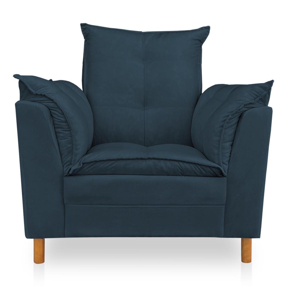 Kit Poltrona Amamentação Sara + Puff Suede Azul Marinho Dal Poz Estofados