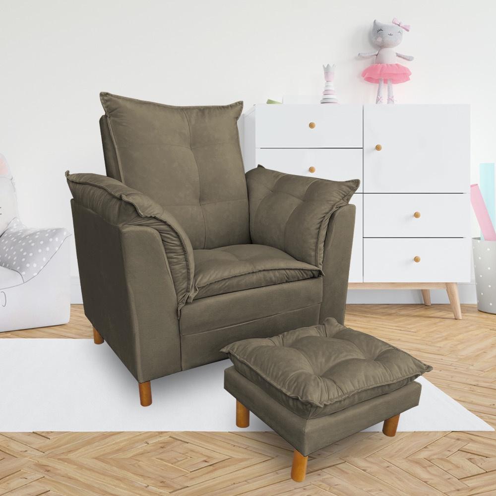 Kit Poltrona Amamentação Sara + Puff Suede Capuccino Dal Poz Estofados