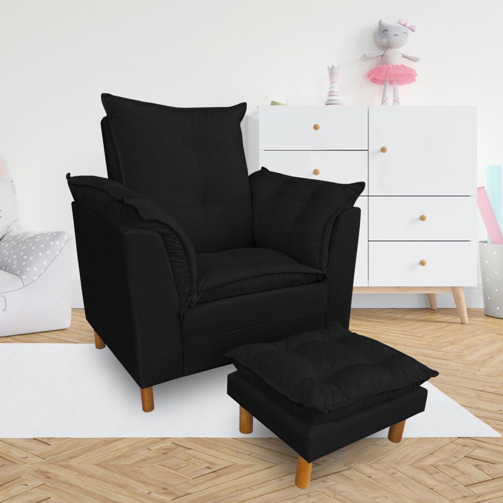 Kit Poltrona Amamentação Sara + Puff Suede Preto Dal Poz Estofados