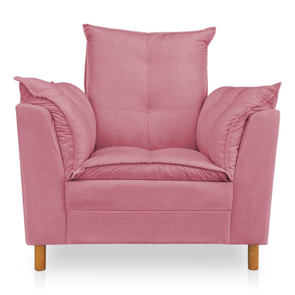Kit Poltrona Amamentação Sara + Puff Suede Rosa Dal Poz Estofados