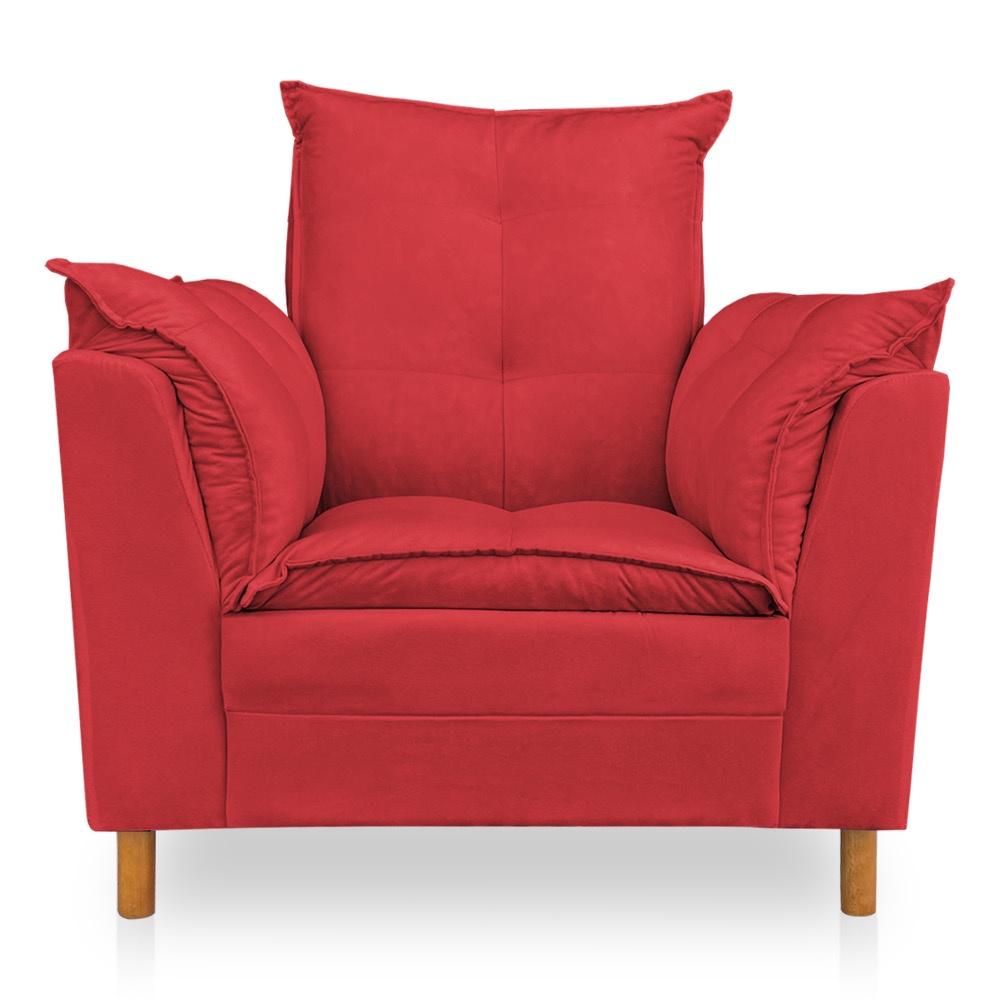 Kit Poltrona Amamentação Sara + Puff Suede Vermelho Dal Poz Estofados
