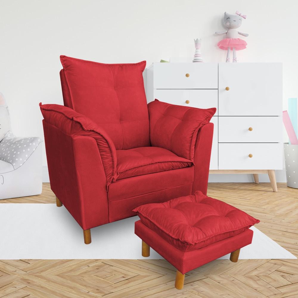 Kit Poltrona Amamentação Sara + Puff Suede Vermelho Dal Poz Estofados
