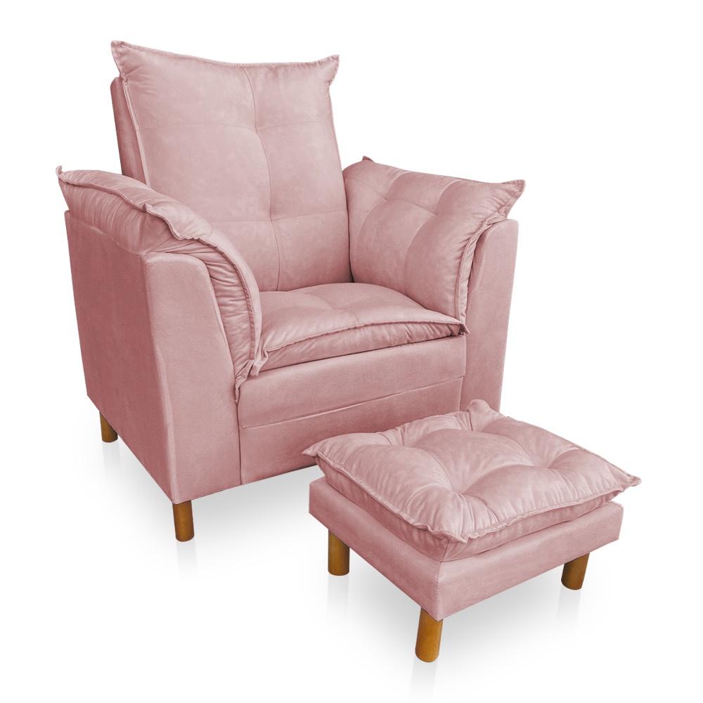 Kit Poltrona Amamentação Sara + Puff Veludo Rose Dal Poz Estofados