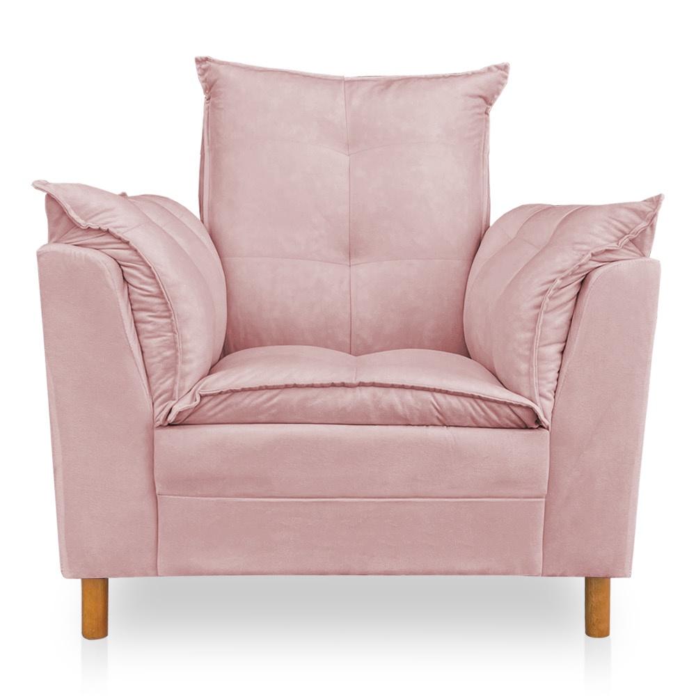 Kit Poltrona Amamentação Sara + Puff Veludo Rose Dal Poz Estofados