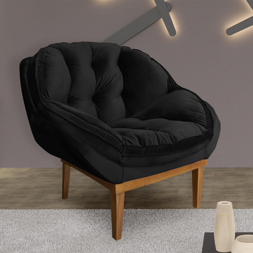 Poltrona Decorativa Marcela Veludo Preto Dal Poz Estofados