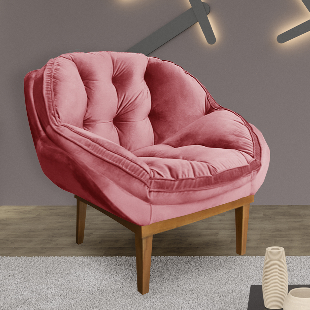 Poltrona Decorativa Marcela Veludo Rosa Dal Poz Estofados