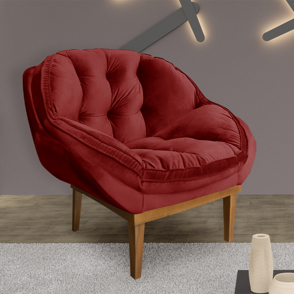 Poltrona Decorativa Marcela Veludo Vermelho Dal Poz Estofados