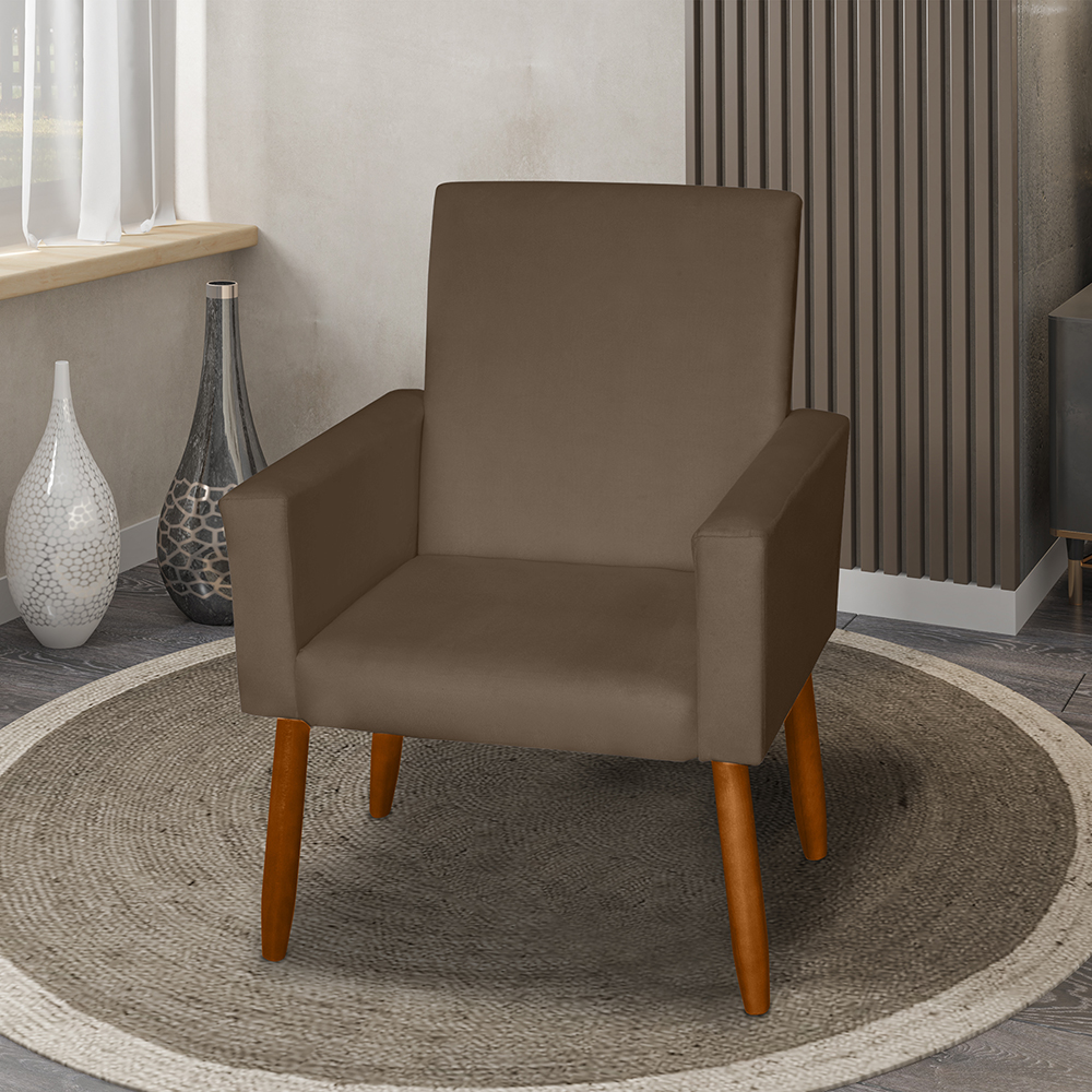 Poltrona Decorativa Mel Material Sintético Marrom Dal Poz Estofados