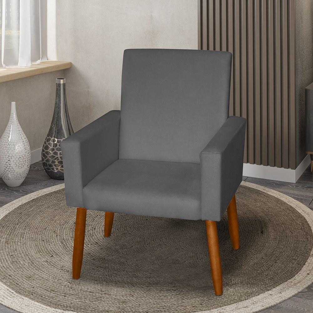 Poltrona Decorativa Mel Suede Cinza Dal Poz Estofados