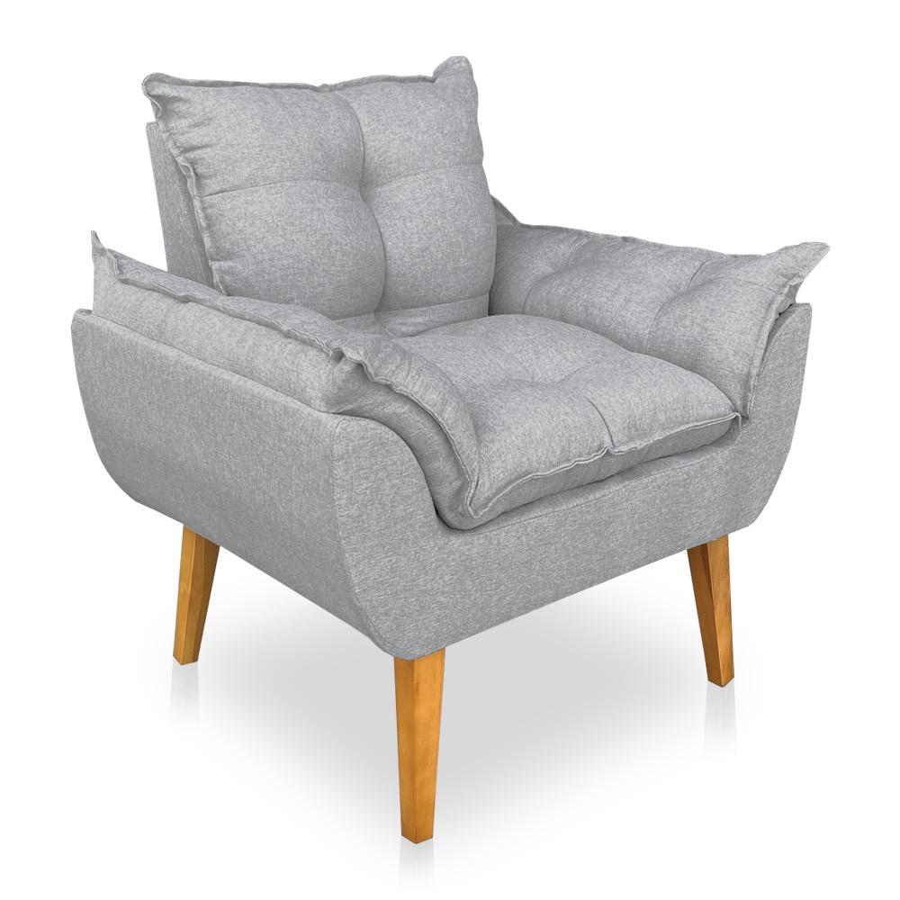 Poltrona Opala Decorativa Luxo Linho Cinza Dal Poz Estofados