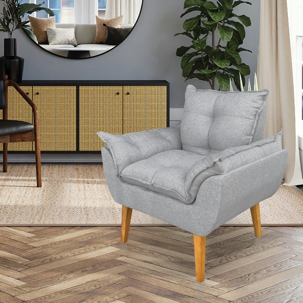 Poltrona Opala Decorativa Luxo Linho Cinza Dal Poz Estofados