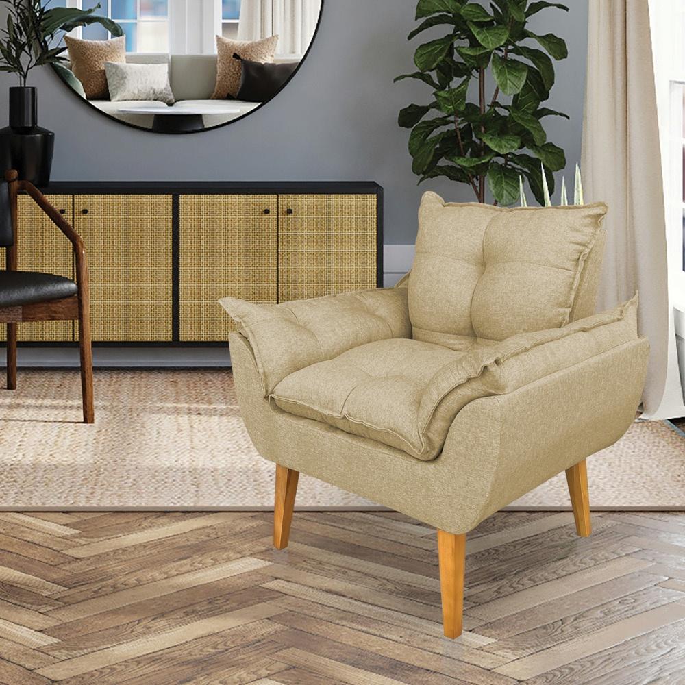 Poltrona Opala Decorativa Luxo Linho Dourado Dal Poz Estofados