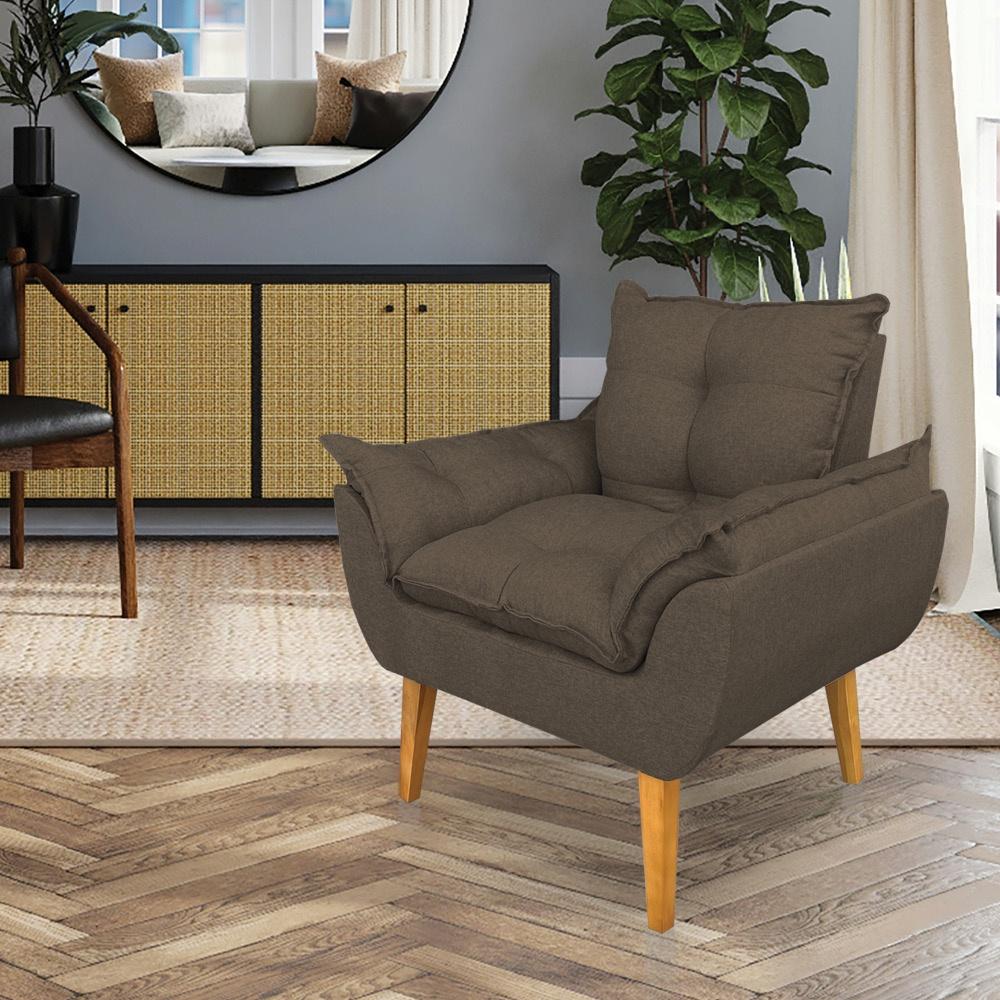 Poltrona Opala Decorativa Luxo Linho Marrom Dal Poz Estofados