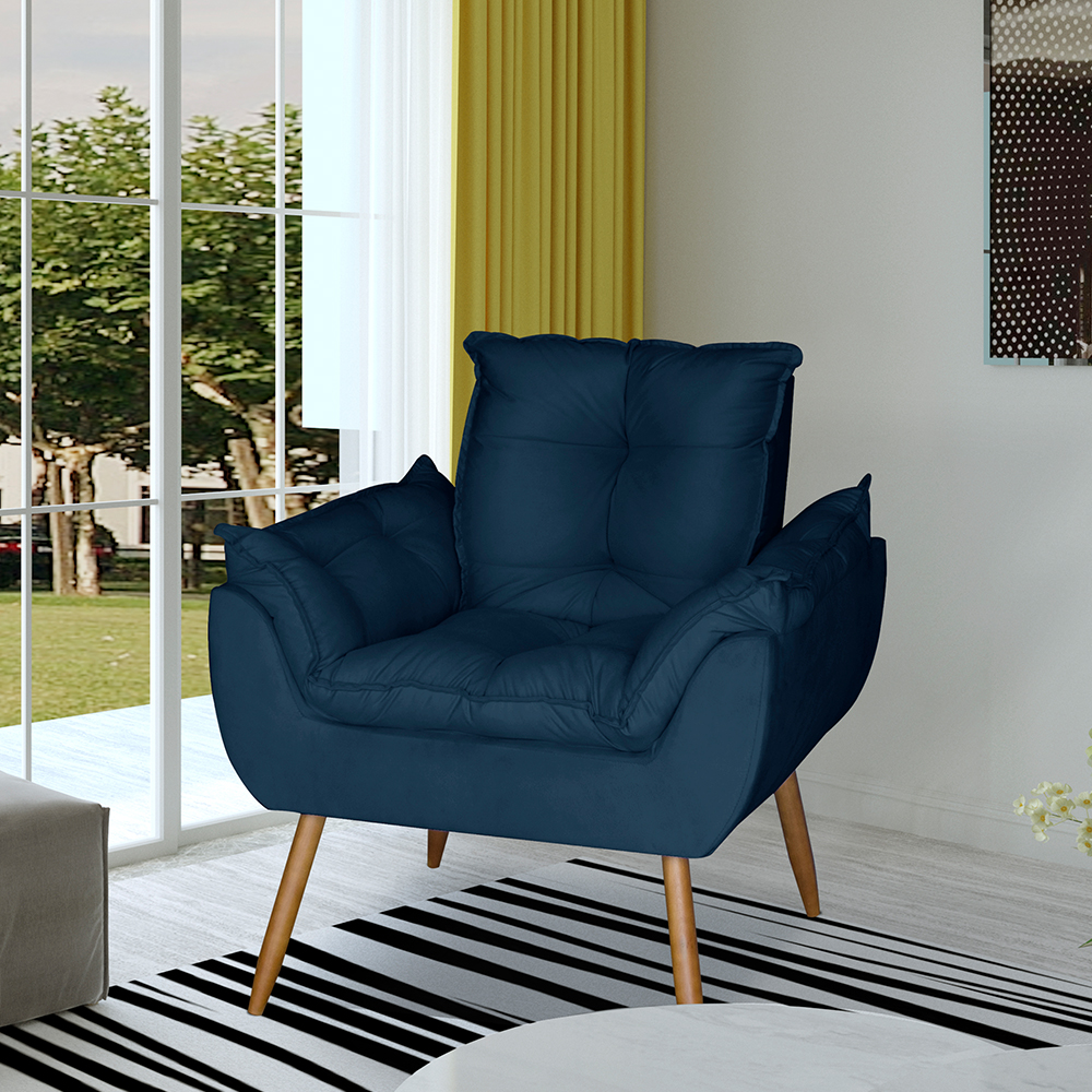 Poltrona Opala Decorativa Suede Azul Marinho Dal Poz Estofados