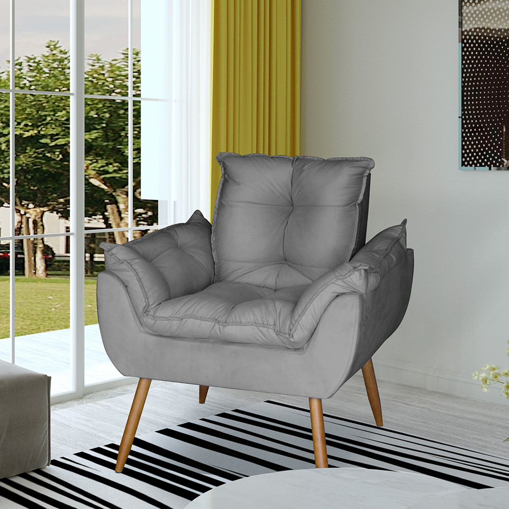 Poltrona Opala Decorativa Suede Cinza Dal Poz Estofados