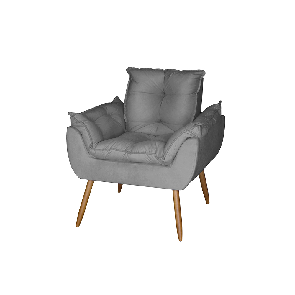 Poltrona Opala Decorativa Suede Cinza Dal Poz Estofados