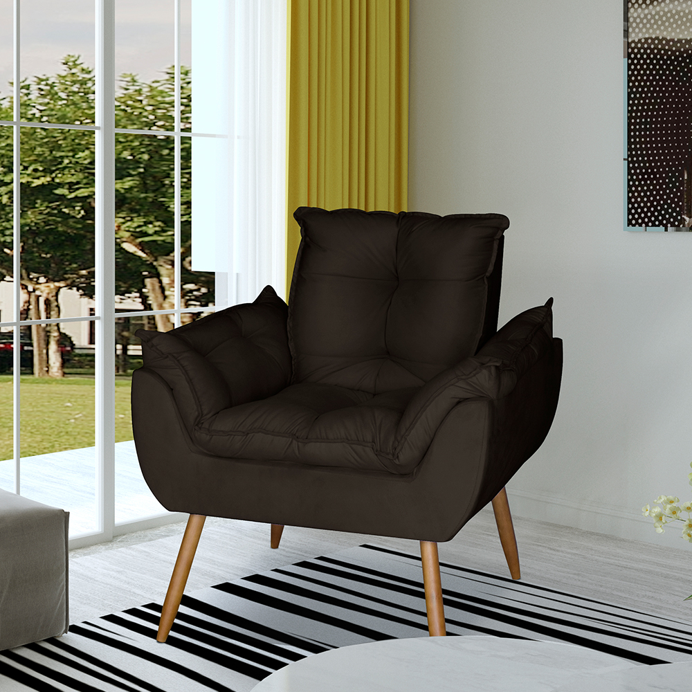 Poltrona Opala Decorativa Suede Marrom Dal Poz Estofados