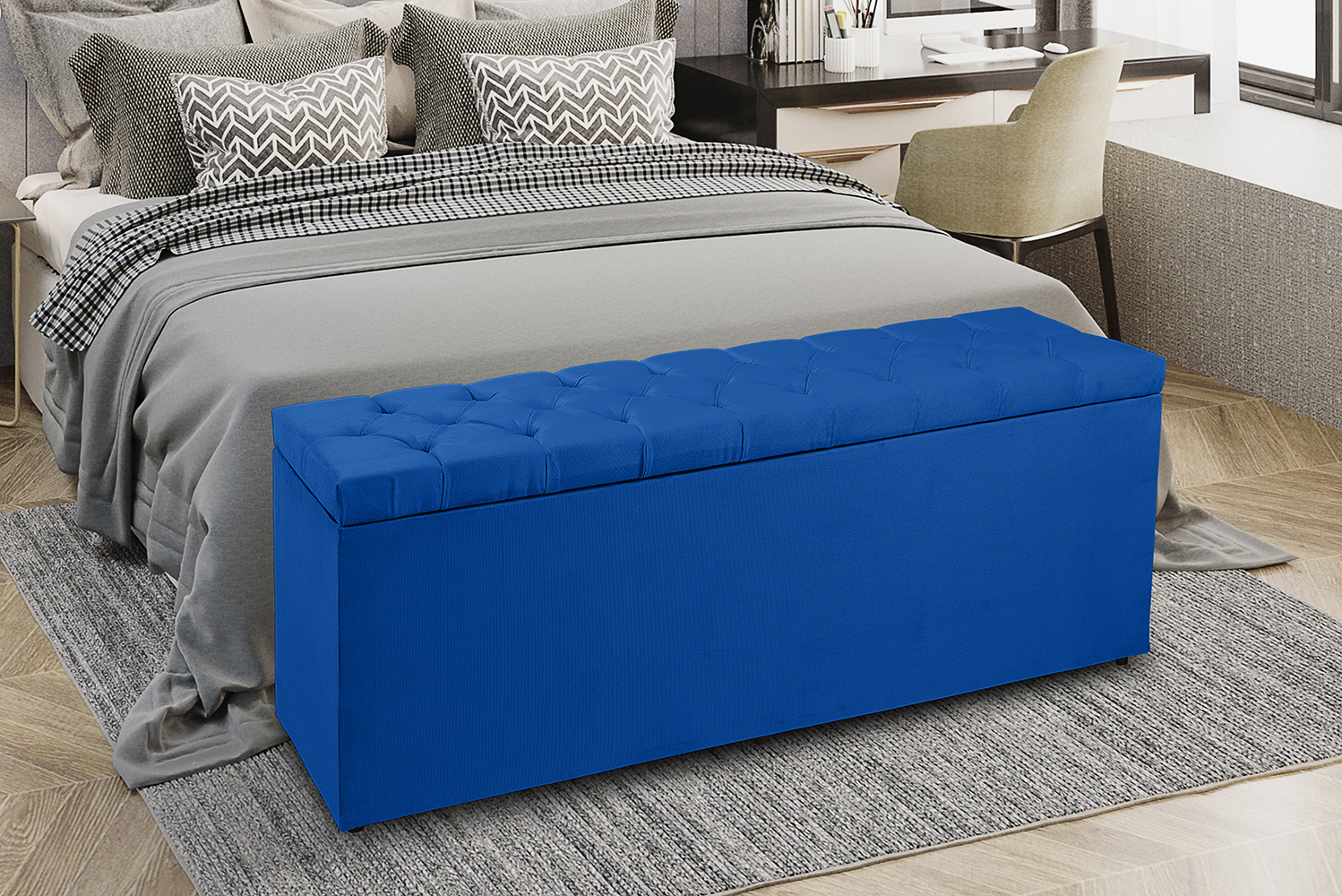 Recamier Baú 1,40m Madrid Suede Azul Marinho Dal Poz Estofados
