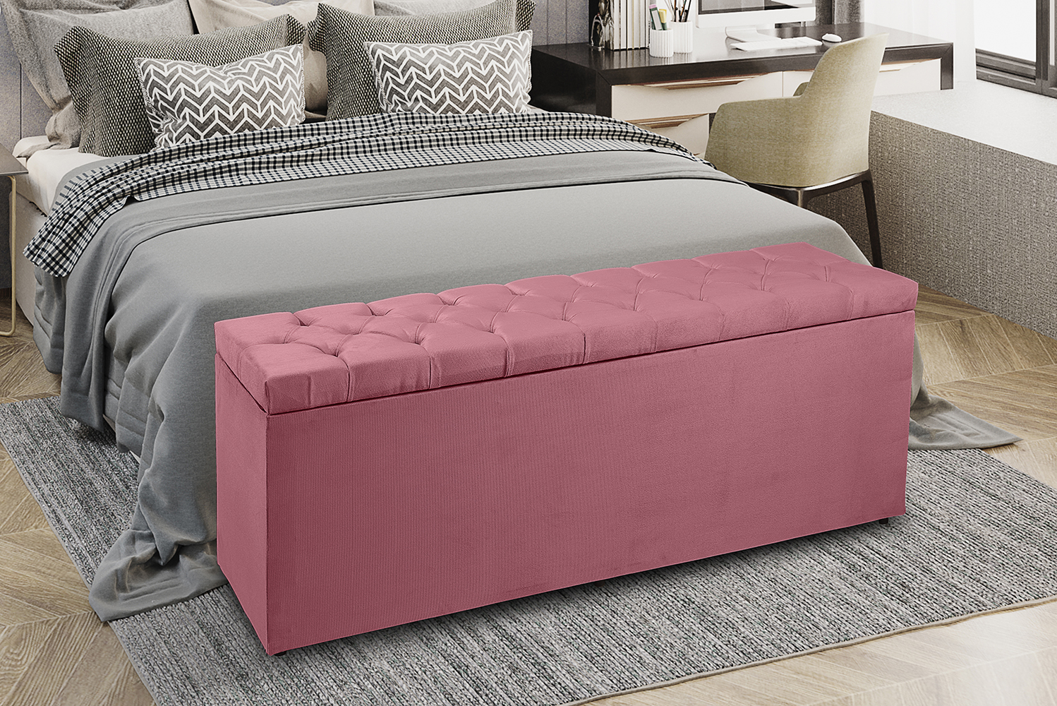 Recamier Baú 1,40m Madrid Suede Rosa Dal Poz Estofados