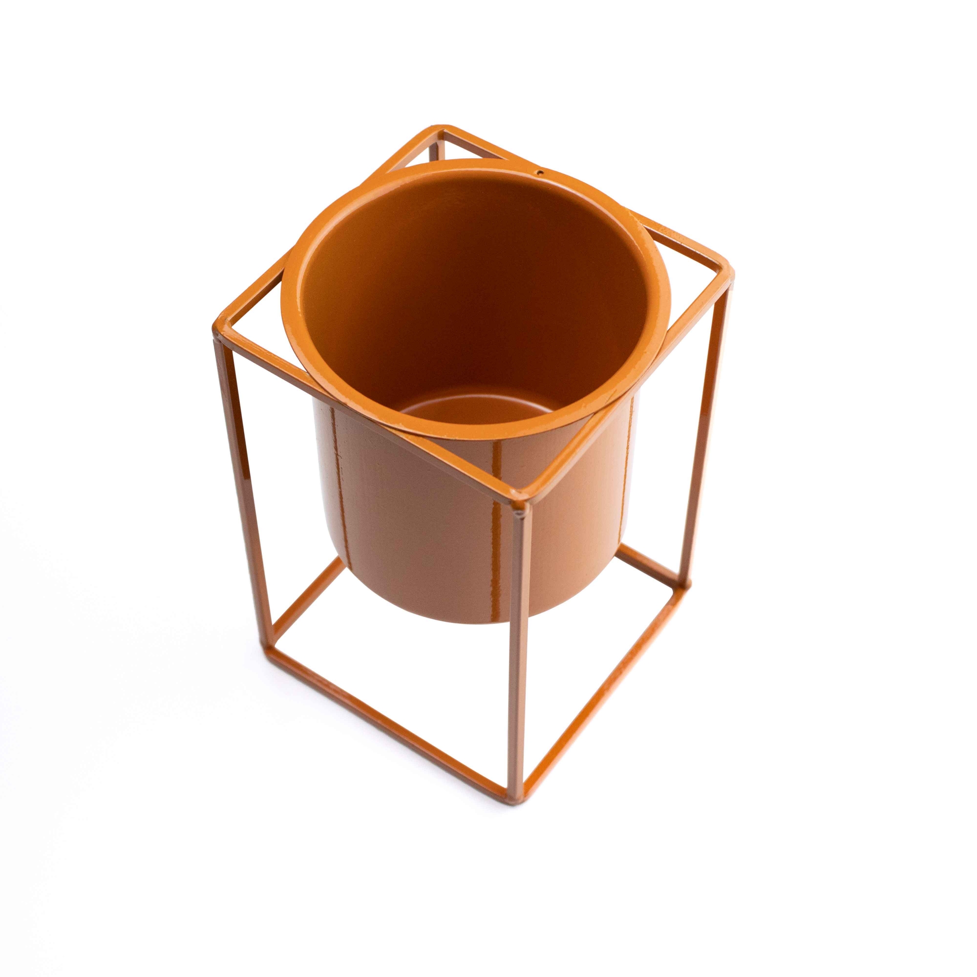 Vaso Decorativo Terracota com Suporte em Metal 16x11 cm - D'Rossi