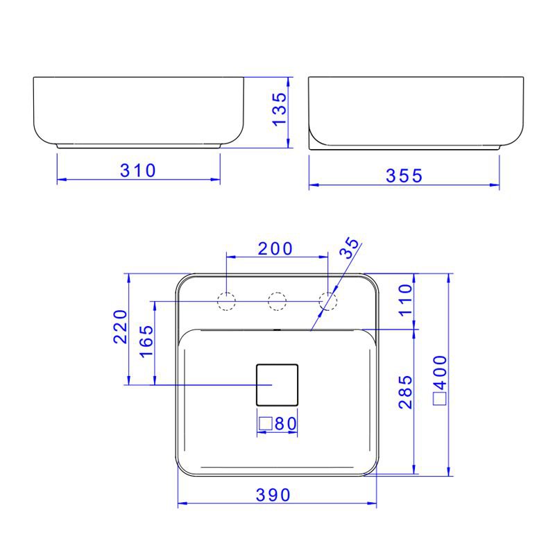 Cuba de Apoio Deca Slim 40x40 L.11040.M.17 Quadrada com Mesa Branca