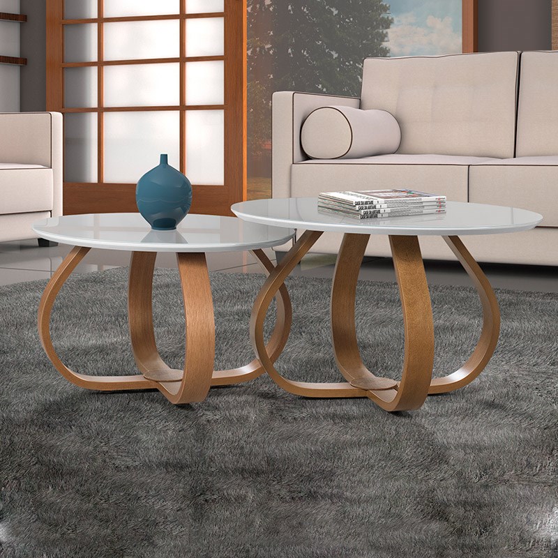 Conjunto de Mesa de Centro Alice Ex Decor Amendoa/Off White