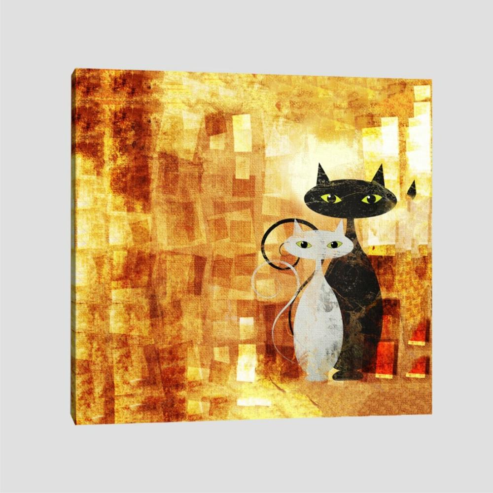 Quadro Animais Gatos Vintage Tela No Chassi 40X40Cm