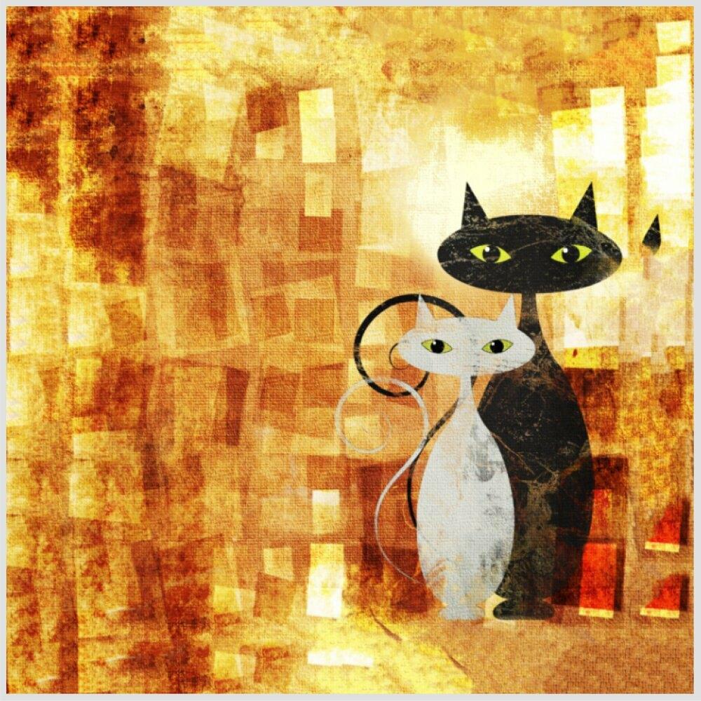 Quadro Animais Gatos Vintage Tela No Chassi 40X40Cm