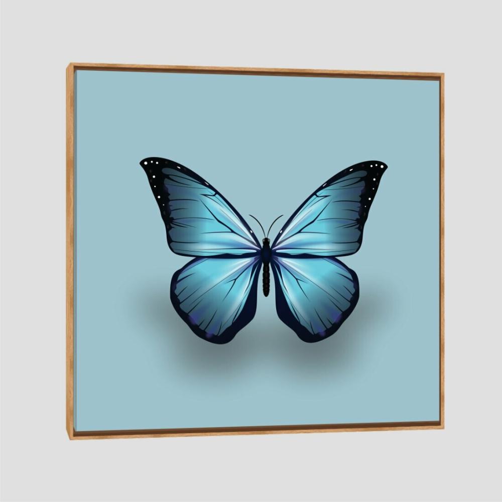 Quadro Borboleta Azul Tela Moldura Bege 40X40Cm