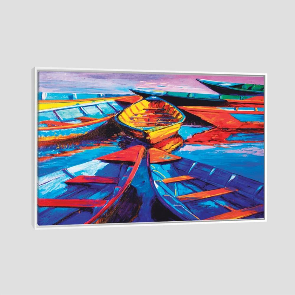 Quadro Canoa Tela Moldura Branca 95X63Cm