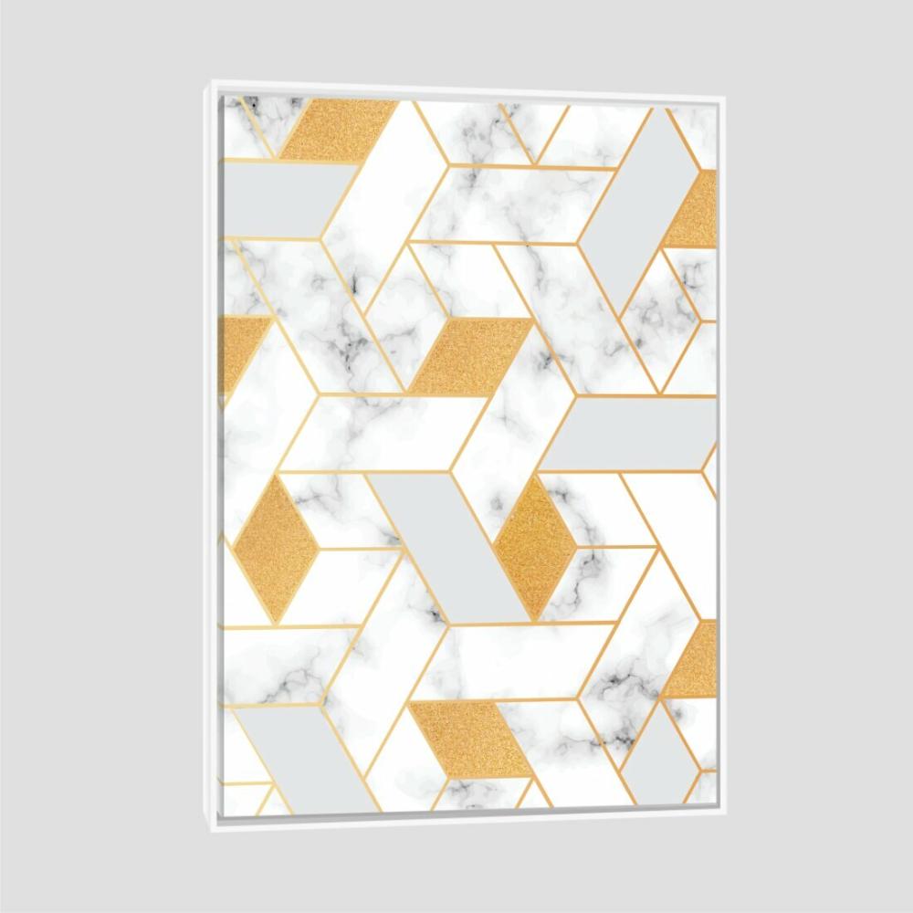 Quadro Cinza Dourado Tela Moldura Branca 120X80Cm