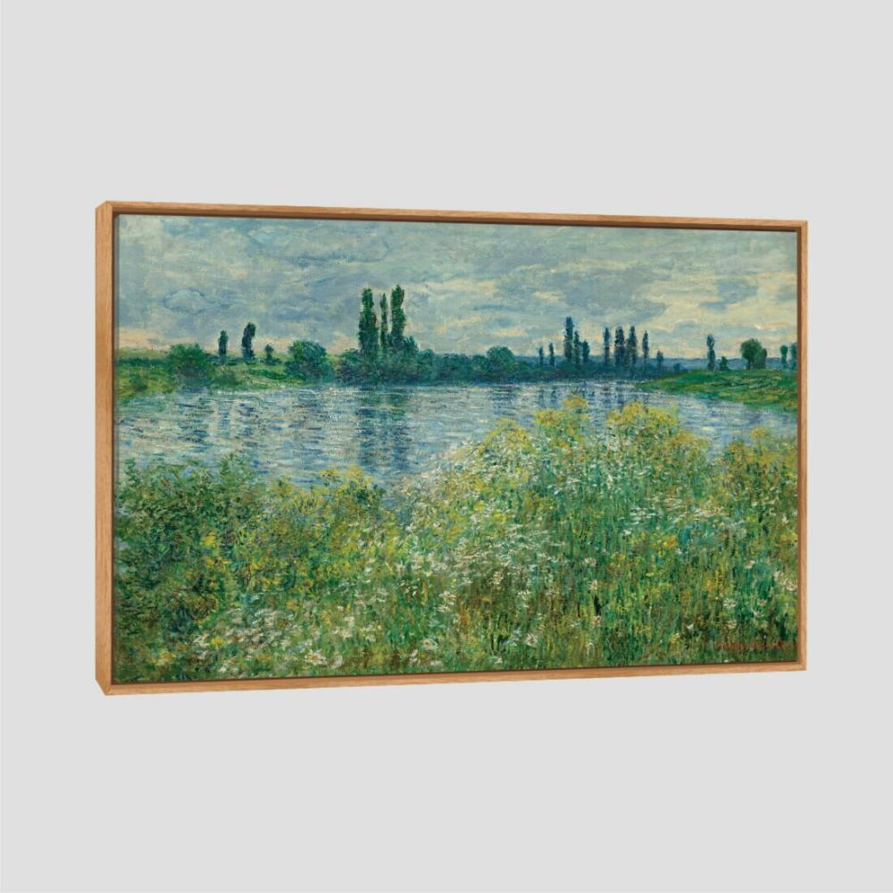 Quadro Claude Monet Banks Of The Seine Tela Moldura Bege 95X63Cm
