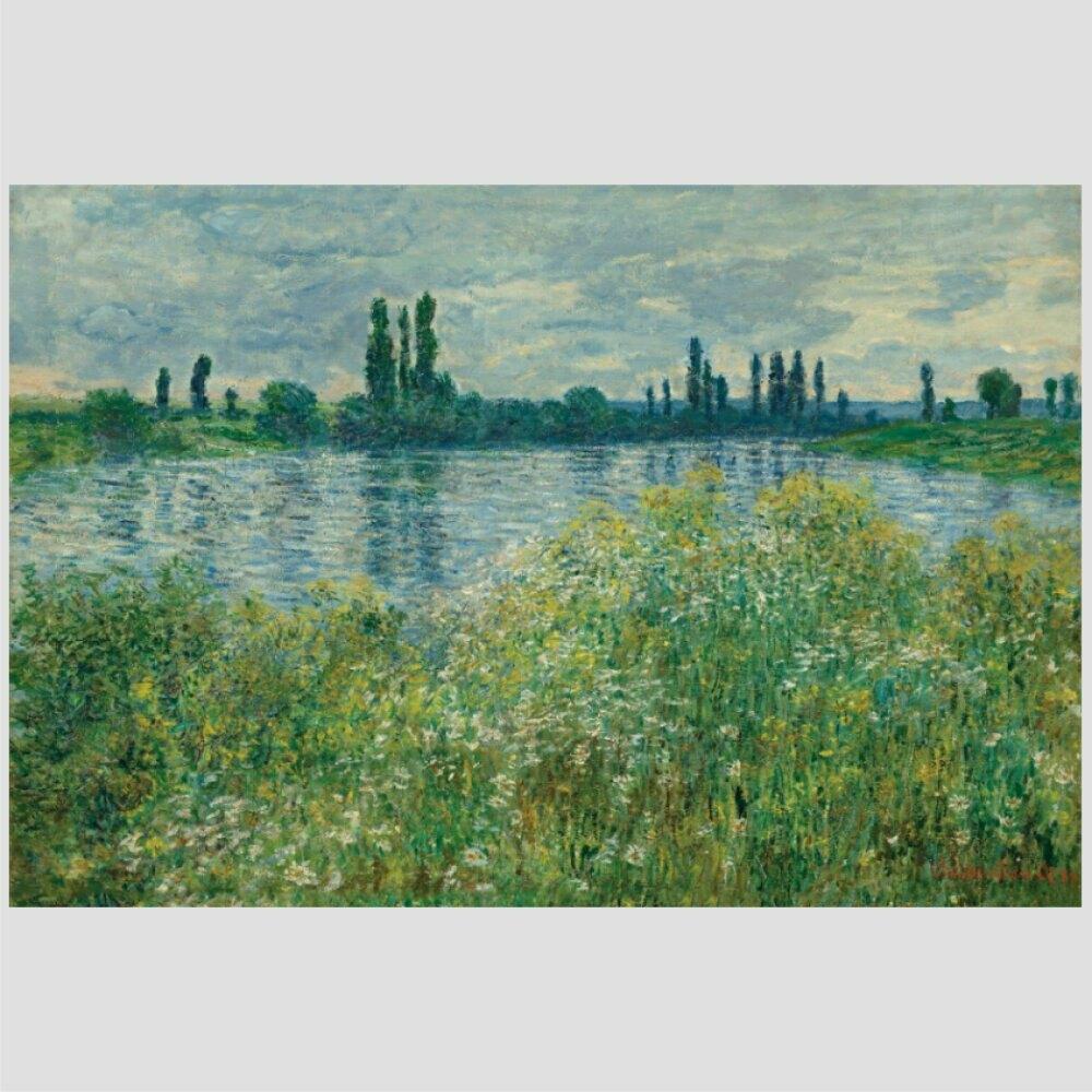 Quadro Claude Monet Banks Of The Seine Tela Moldura Bege 95X63Cm