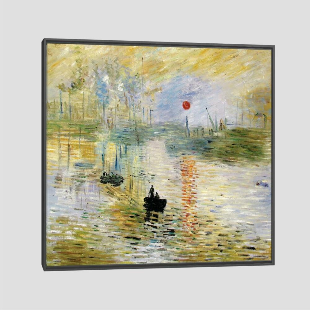 Quadro Claude Monet Nascer Do Sol Tela Moldura Preta 60X60Cm