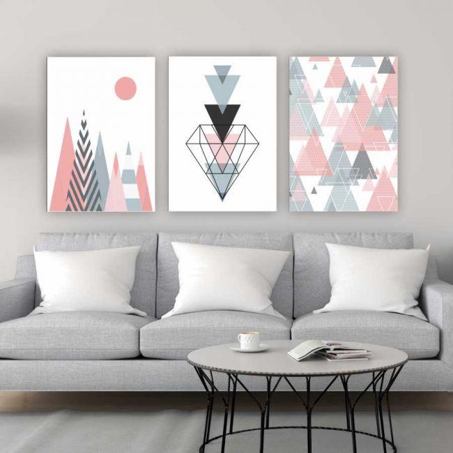Quadro Composição Triângulos No Chassi 3X 63X42Cm