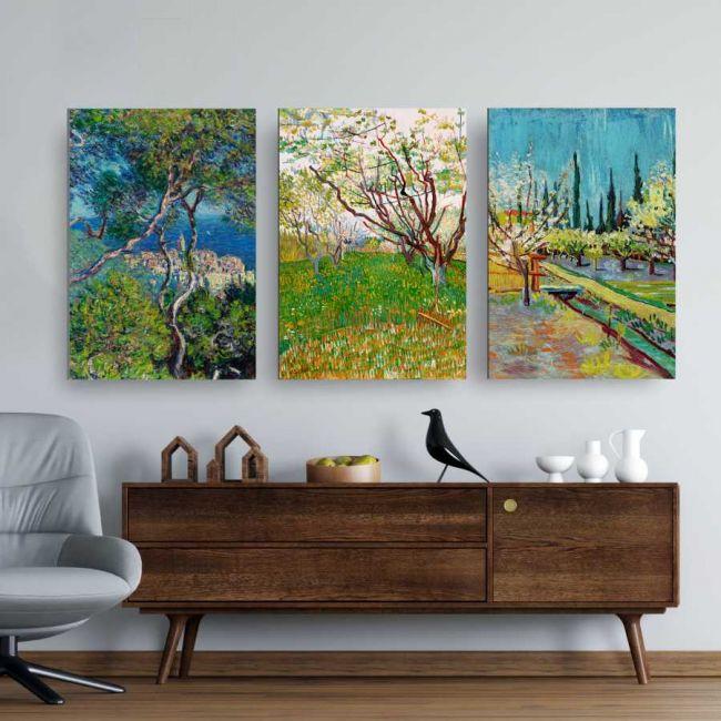 Quadro Composição Van Gogh E Monet No Chassi 3X 63X42Cm