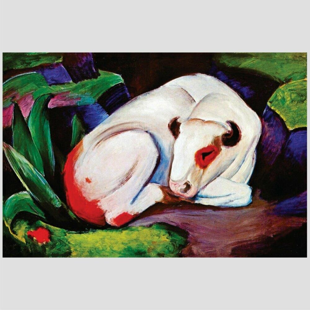 Quadro Franz Marc The Bull Tela Moldura Preta 63X42Cm