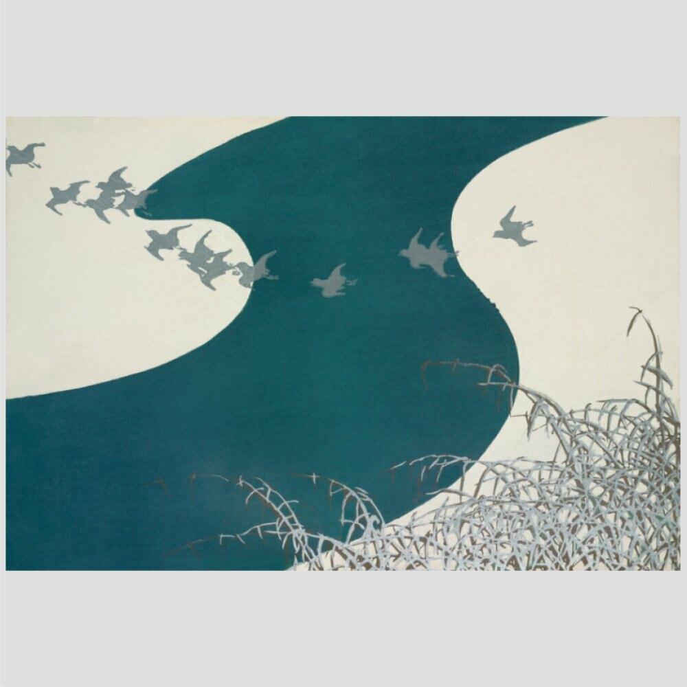 Quadro Kamisaka Flying Birds Tela No Chassi 95X63Cm